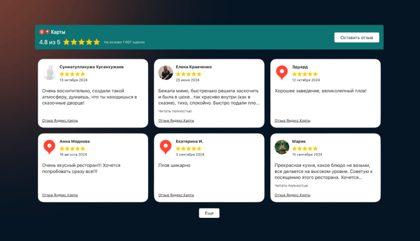 Виджет с отзывами на сайте ресторана