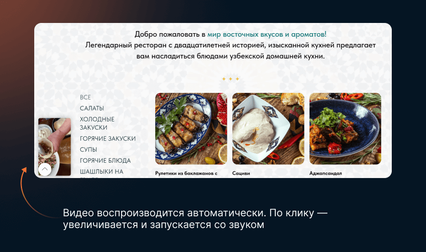 Пример меню на сайте ресторана