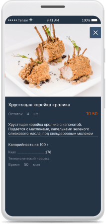 Dish card with detailed description